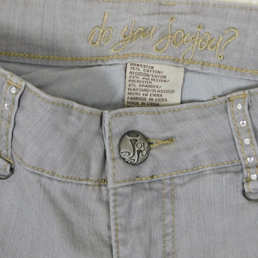 Jou Jou Women Y2K Skimmer Cropped Jeans Size 7/8 Foil Butterfly Rhinestone Gray - Picture 7 of 8